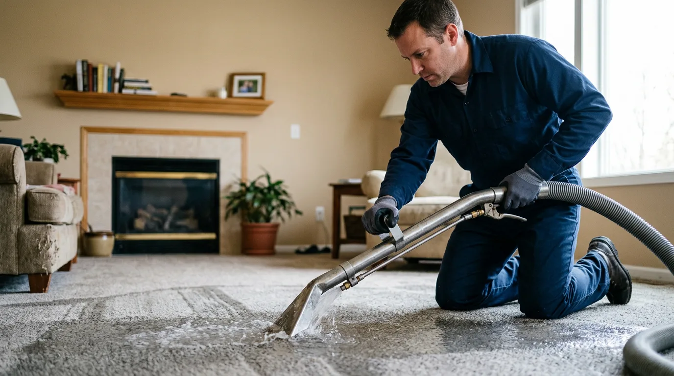 Water damage restoration technician working near Pleasant Lake, IN